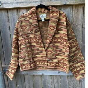 VTG 90s cotton tan yellow Southwest aztec short JACKET Medium WESTERN Tantrums